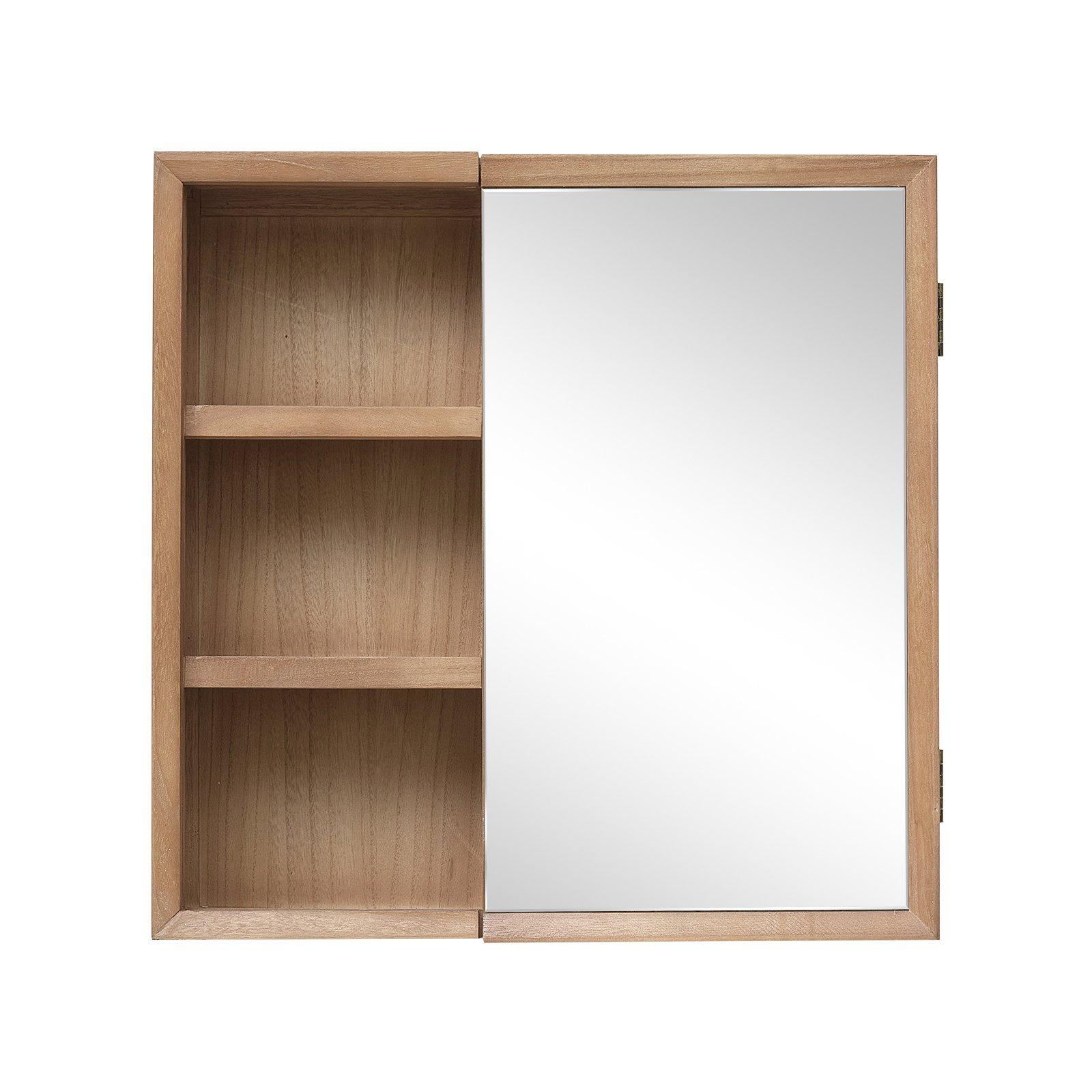 Wooden Open Shelved Mirrored Wall Cabinet 53cm X 53cm